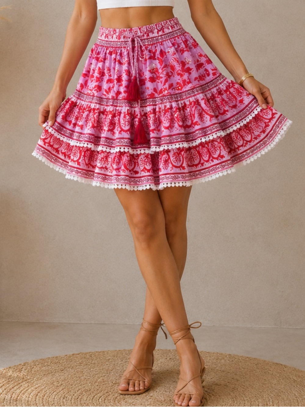 Bindu celeste tiered mini skirt Small